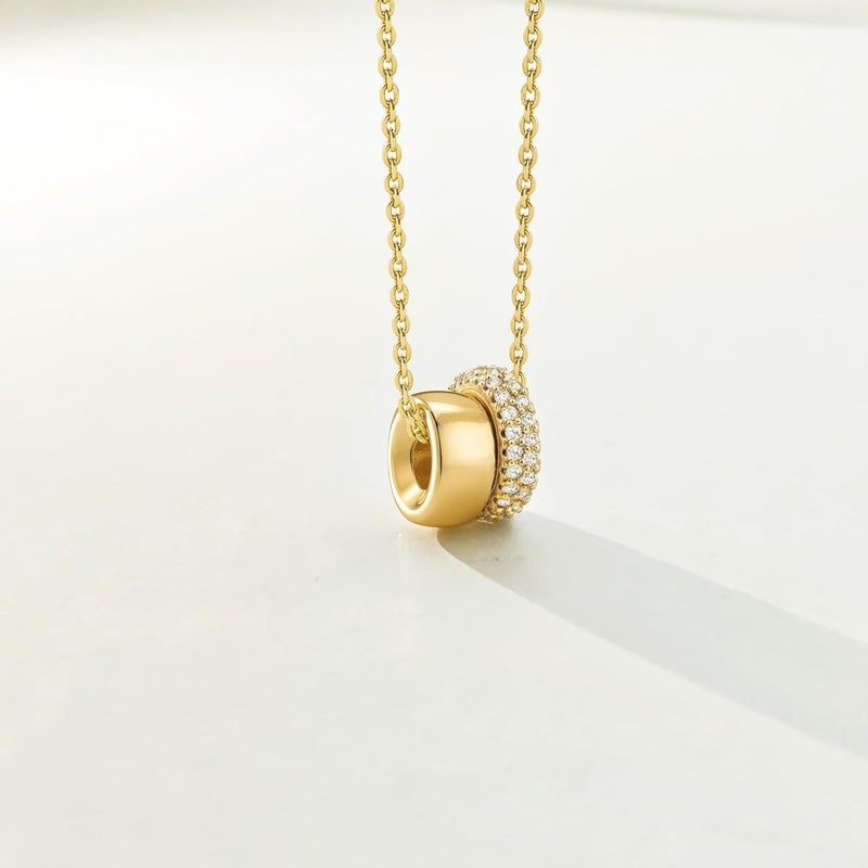 OGD Store Layered CZ Rondelle Pendant Necklaces for Women, 14K Gold Plated Trendy Mariner Chain Dainty Circle Rondelle Pendant Choker Necklace for Women Two-Toned Cubic Zirconia Gold Necklace - Image 5